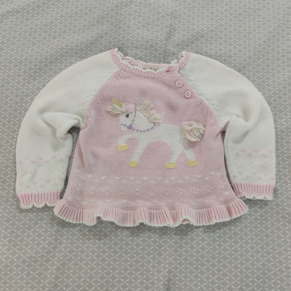 Zubels Baby Girl Pink Unicorn Knitted Sweater Size 12mo